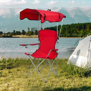 CHAISE DE CAMPING Chaise de Camping Rouge - YYIXING - Avec Pare-soleil Intégré et Porte-gobelet