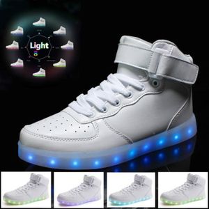 BASKET Baskets Lumineuses Montantes - FINDPITAYA - LED Femme Homme - Blanc - Lacets - Plat