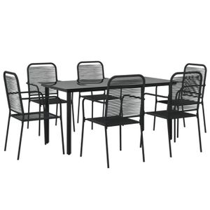 Ensemble table et chaise de jardin LEX Ensemble à dîner de jardin 7 pcs Noir Corde de coton et acier - Qqmora - OVN47269