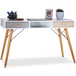 BUREAU  Table de bureau - RELAXDAYS - Design scandinave - 2 tiroirs - Bois blanc