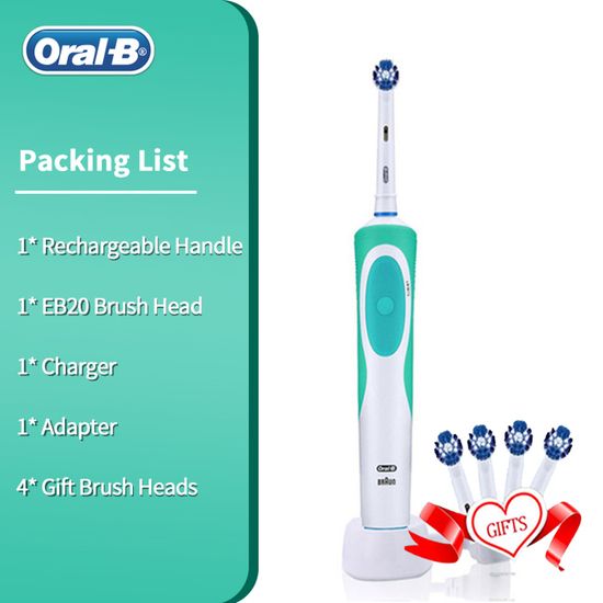 Brosse à Dents Électrique Rotative Rechargeable - 5 Vitesses, Minuterie - Avec 4 Ou 8 Têtes Souples - Adulte