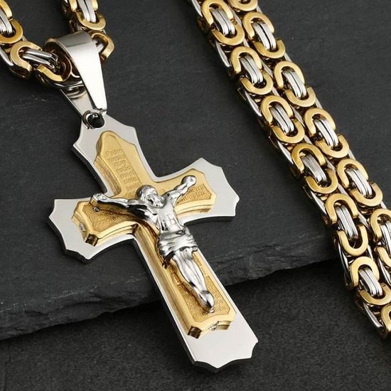 Collier Croix En Acier Inoxydable – Pendentif Jésus Christ Avec Chaîne, Pour Homme Ou Femme