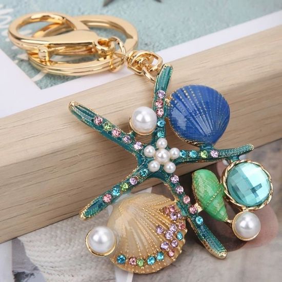 Porte-clés Océan – Breloque Marine Avec étoiles De Mer, Coquillages Et Perles, Cadeau Idéal Pour Les Amoureux De La Mer