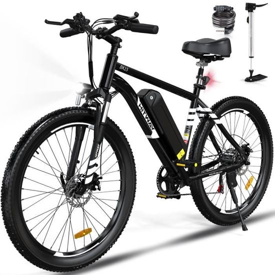 Vélo électrique VTT HITWAY Noir 26" x 3.0, Batterie Lithium Amovible 48V15AH, Shimano 7 Vitesses