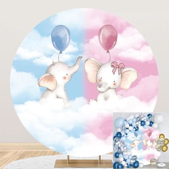 Toile De Fond Ronde 180 Cm Gender Reveal Bébé – Aquarelle Bleu Rose Encre, Parfait Pour Annonce Sexe Bébé, Douche Prénatale Ou Photoshoot Nouveau-né
