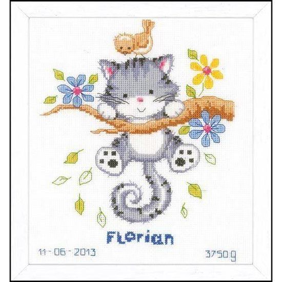 Vervaco Kit De Broderie Au Point De Croix Pour Tableau Souvenir De Naissance Motif Chaton Multicolore Cdiscount Beaux Arts Et Loisirs Creatifs
