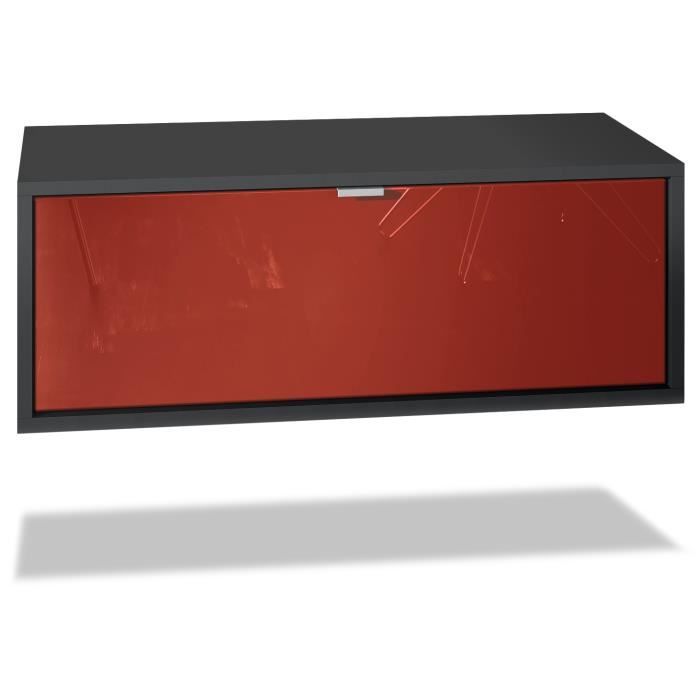 Meuble TV Lana 80 armoire murale lowboard 80 x 29 x 37 cm, caisson en noir mat, façades en Bordeaux