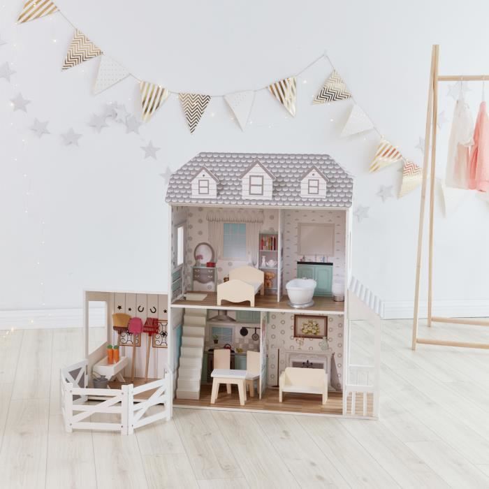 Grande maison de poupée ferme 14 accessoires meubles de poupée gris blanc enfant Olivia's Little World Dreamland TD-12901A