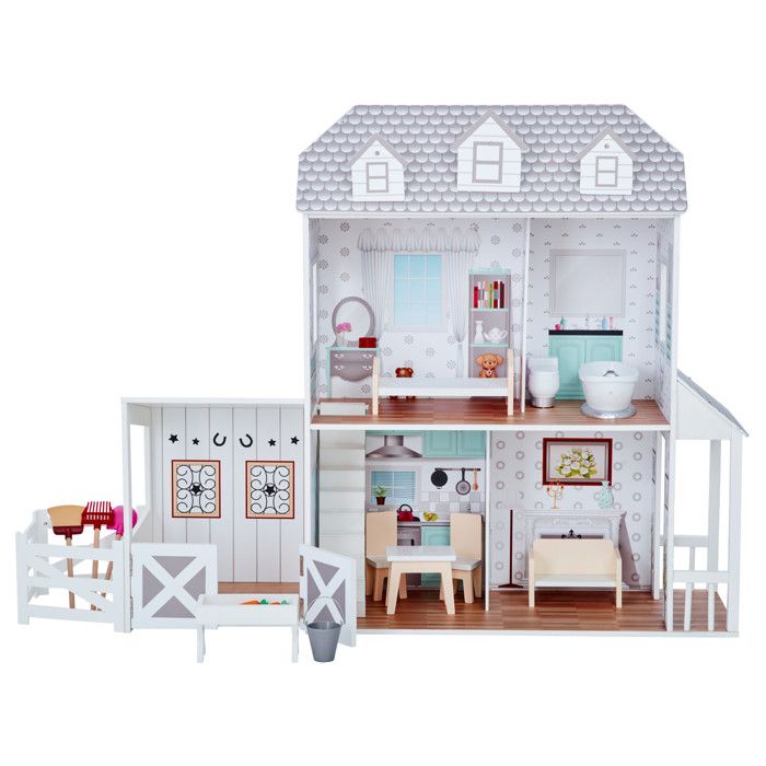 Grande maison de poupée ferme 14 accessoires meubles de poupée gris blanc enfant Olivia's Little World Dreamland TD-12901A