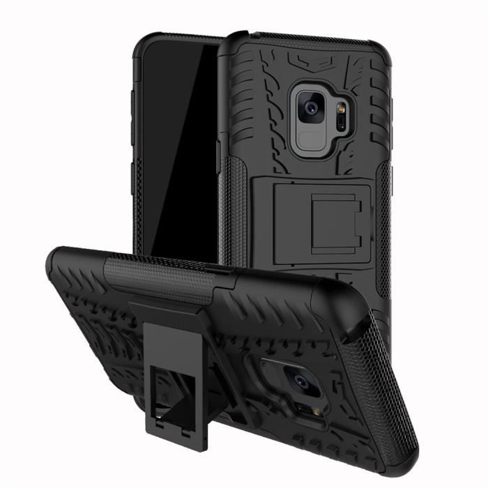 Coque Samsung S9 Etui Double Couche Pare Chocs Antichoc TPU Silicone Housse avec Fonction de Support Amélioré - Noir