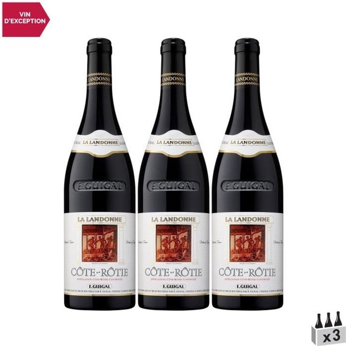 Côte Rôtie La Landonne Rouge 2017 - Lot de 3x75cl - Maison Guigal - Vin AOC Rouge de la Vallée du Rhône - Cépage Syrah
