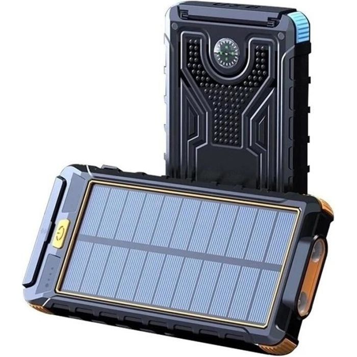 Chargeur solaire étanche 80000 mAh, batterie externe avec Port USB, pour Smartphone iPhone 13, avec lumière LED, Noir