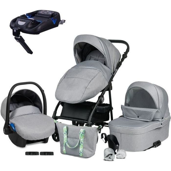 Poussette Combinée Trio 3 en 1 SmartLine ISOFIX – Gris Clair - Landau, poussette promenade, siège auto Groupe 0+ // + Accessoires