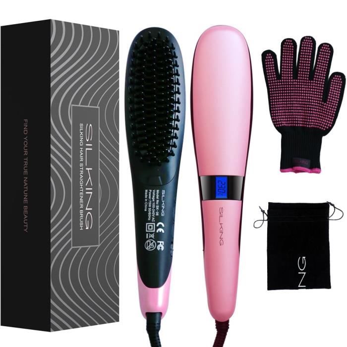 Brosse Lissante Chauffante,Silking Electrique Ionique Brosse Gant Résistant à la Chaleur Pinceau, chauffage rapide en céramique d