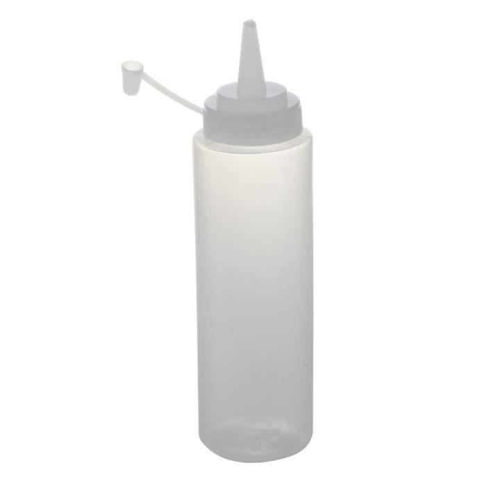 SODIAL(R)Flacon souple en plastique Distributeur de condiments Sauce a la moutarde et ketchup clair blanc 13oz Bo24779