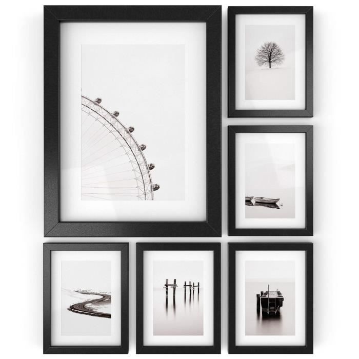 ARTEZA® Cadres Photo 15.2 cm x 20.3 cm ou 10.2 cm x 15.2 cm Pack de 6 avec Un Fond Blanc - Cadre Finition Bois - Façade en Verre