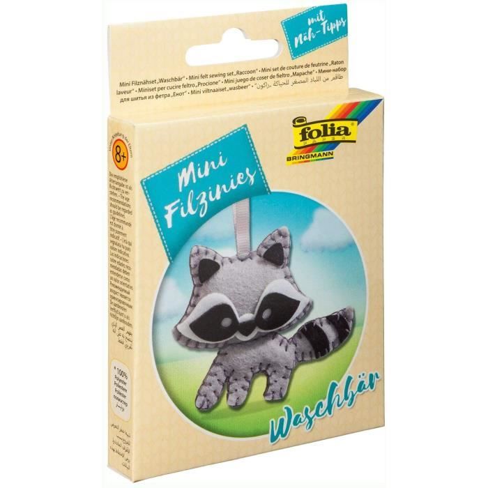 Kits de loisirs créatifs Folia 52908 Kit de Couture en Feutre pour Enfant Mini Feutrine Pendentif Ourson Laveur Multicol 54045
