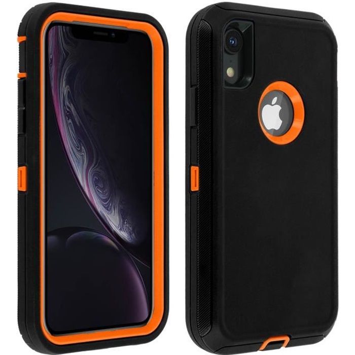 Coque iPhone XR Protection Rigide Multi-couches Bumper Antichocs - Noir/Orange