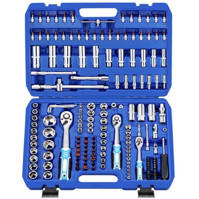 Boite à Outils de voiture 172 Pièces Outils de réparation en Acier Chrome Vanadium (Clés à Cliquet + Douilles)