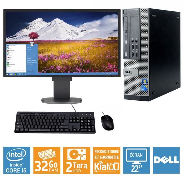 Pc bureau DELL OPTIPLEX 7010 intel core I5 32 go ram 2 to disque dur,tft22,ordinateur de bureau reconditionné w10