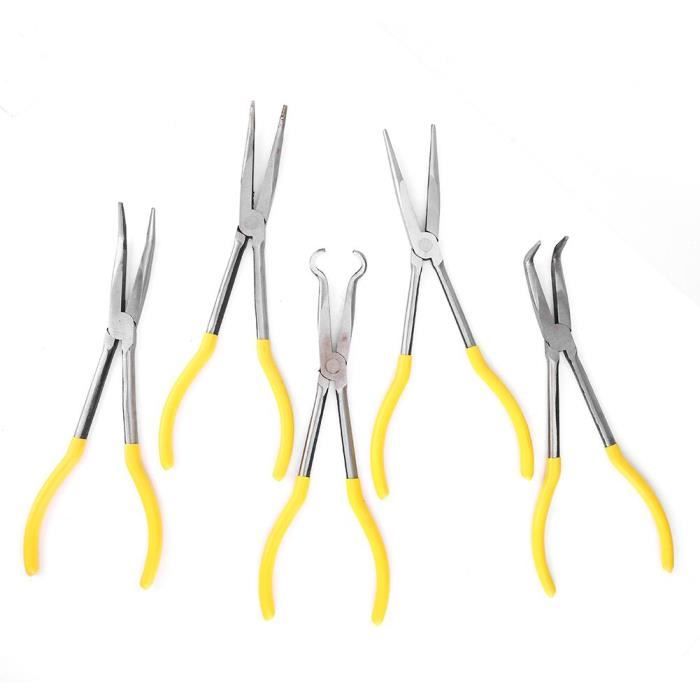Pince electricien 5pcs de Pinces à bec long effilé en acier au carbone avec poignée antidérapante