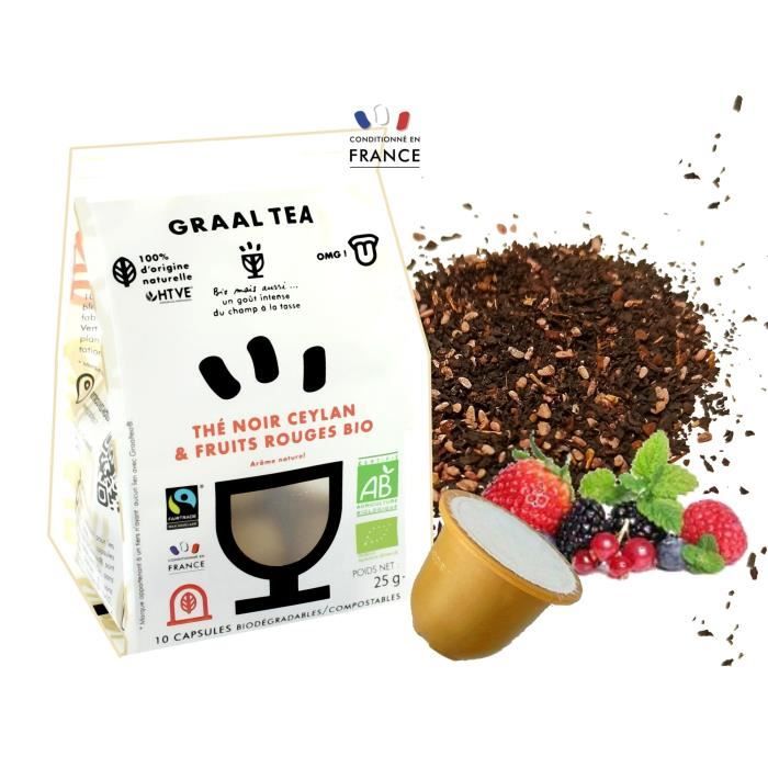 GRAALTEA - Thé Dégustation - Thé noir Ceylan & Fruits Rouges BIO en Capsule - 100% d'Origine Naturelle - Made in France - 1 Paquet x
