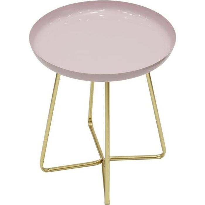 Bout de canapé plateau rond - Rose glossy - L 40 x P 40 x H 48,5 cm