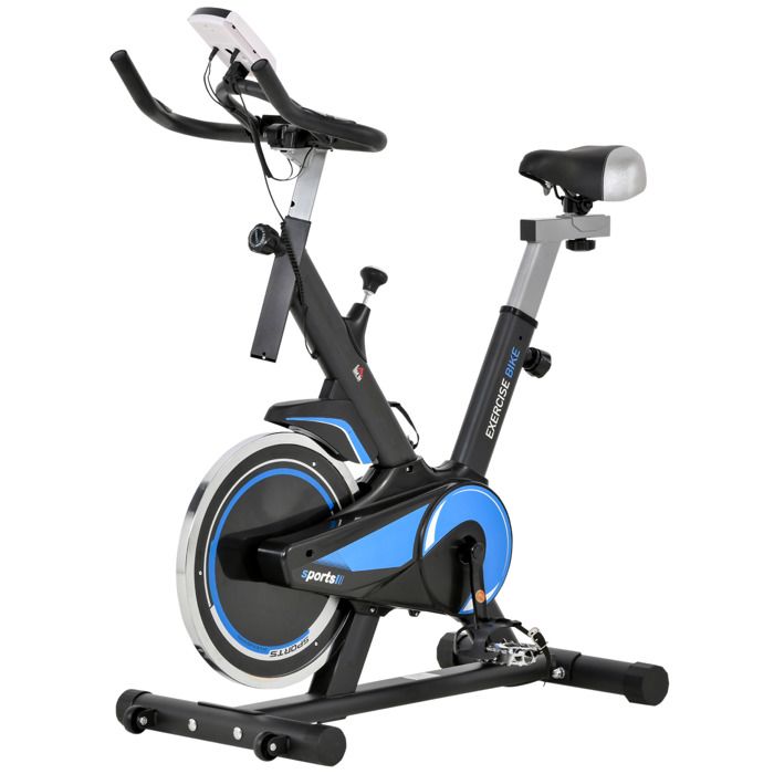 Vélo biking cardio vélo d'appartement écran LCD multifonction selle et guidon réglables volant inertie 10 Kg acier noir bleu