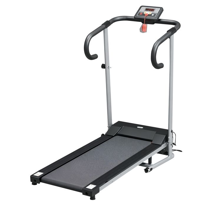 HOMCOM Tapis de Course Fitness électrique Pliable - 1 à 10 Km/h - écran LCD Multifonctions - Puissance 500 W - Gris foncé Noir