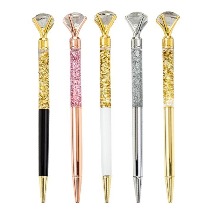 5pcs stylo à bille en métal verre cristal mousseux stylos à roulante pour le bureau de l'école STYLO - PARURE DE STYLO - RECHARGE