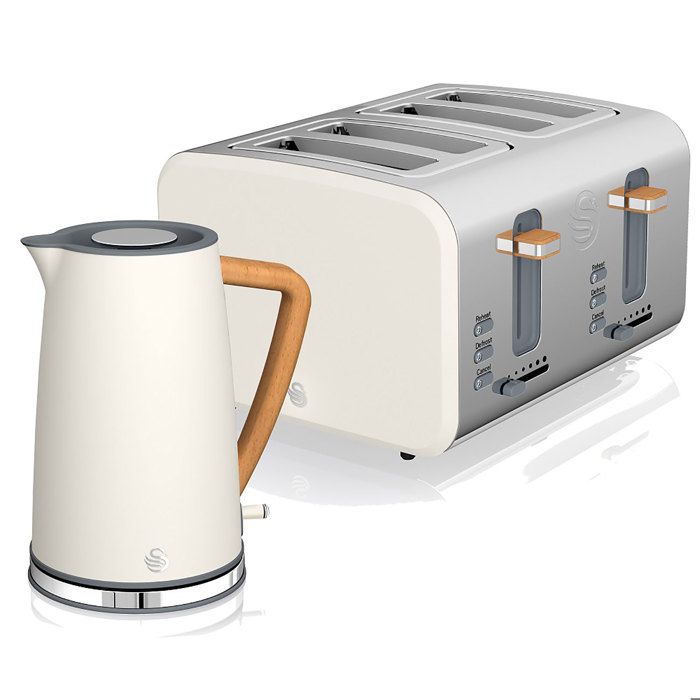 Set petit-déjeuner Bouilloire sans fil 1,7 L grille-pain 4 Nordic Blanc SWAN STP2091WHTNEU Blanco 44409