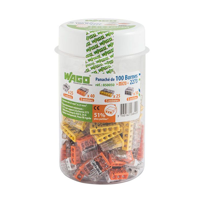 Flacon de 100 mini bornes 2. 3. 5 et 8 fils S2273 WAGO