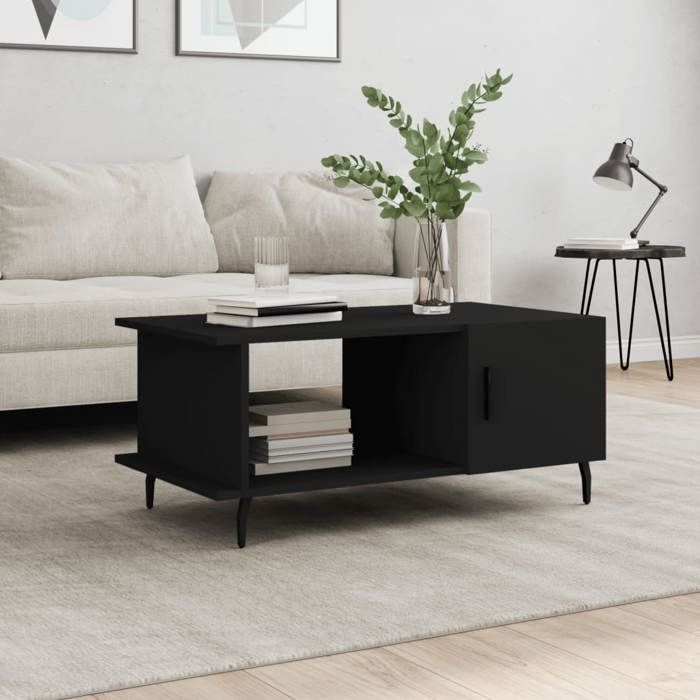NEW Table basse bar contemporaine noir 90x50x40 cm bois d'ingénierie ...