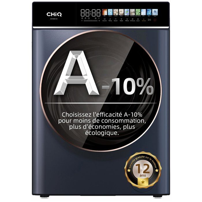 Lave-linge - CHiQ - CW106581AX - 10 kg - Moteur Inverter - 1400 tr/min - Gris - Chiq