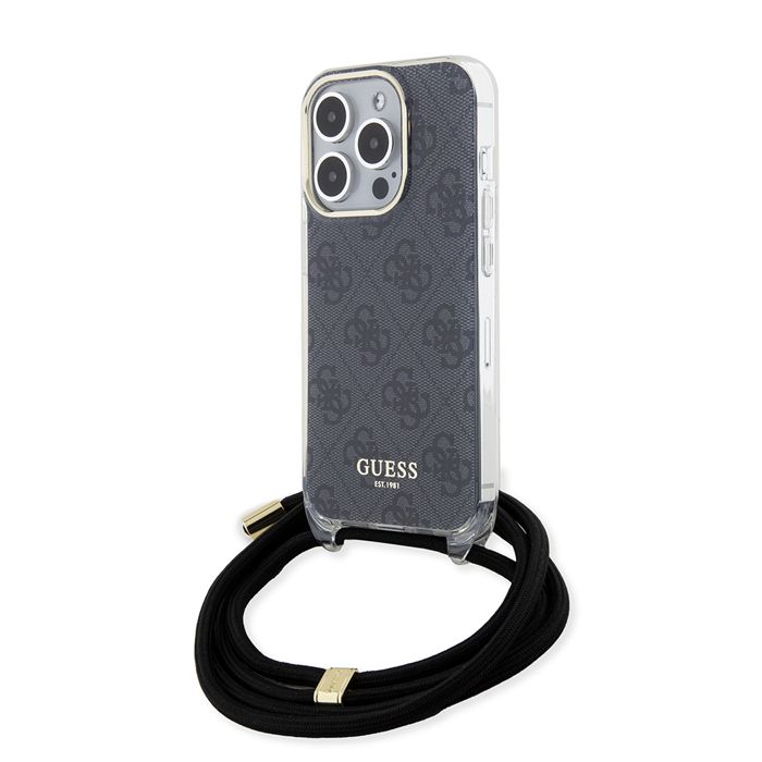 Guess Coque Crossbody Cord 4G Print avec cordon pour iPhone 15 Pro Noir - vue 2