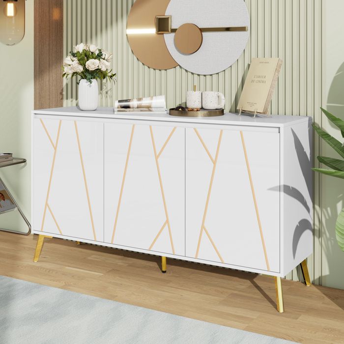 Buffet 3 portes et étagères réglables - en MDF - style moderne - Blanc