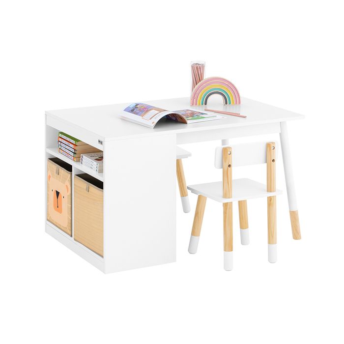 SoBuy Ensemble Table Enfant KMB113-W avec 2 Chaises 1 Compartiment et 2 Boîtes de Rangement Blanc
