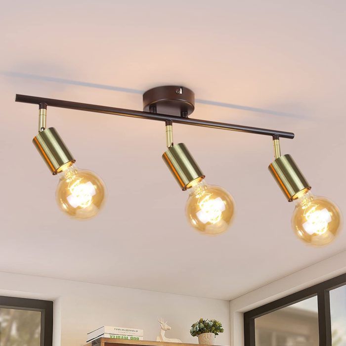 Homefire 3 Spots de plafond vintage E27 lampe industrielle noir et or rétro pivotant moderne pour cuisine couloir salle à manger