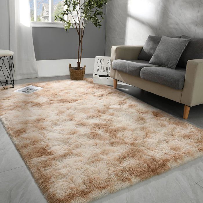 Tapis Salon Chambre Shaggy 120 x 160cm Descente de lit Chambre Grande Taille Tapis Moelleux Kaki Style Moderne pour Chambre Canapé