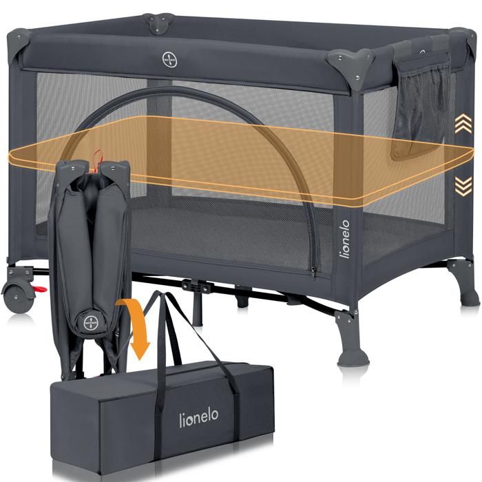 Lit parapluie compact 2en1 LIONELO Laura - Parc bébé - Matelas haute densité - Roulettes - 0-36 mois - 2 niveaux du matelas - Gris Lit parapluie compact 2en1 LIONELO Laura - Parc bébé - Matelas haute densité - Roulettes - 0-36 mois - 2 niveaux du matelas - Gris
