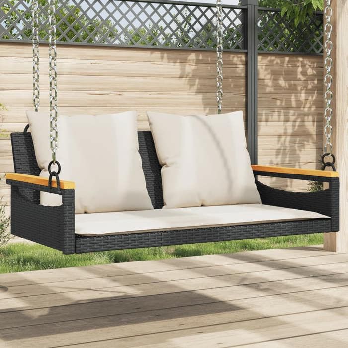Vidaxl Balancelle avec coussins beige 109x62x40 cm résine tressée 368157