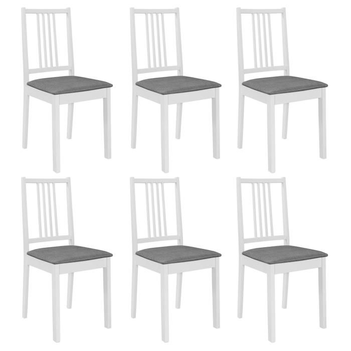 Chaises de Salle à Manger-Chaise de cuisine avec coussins lot de 6 blanc bois solide 154802