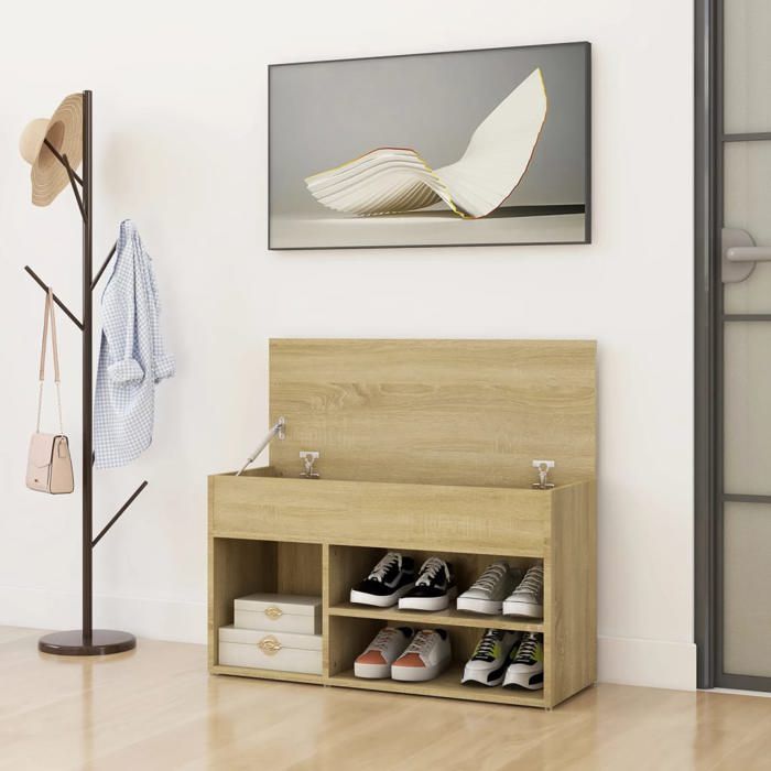 Bon plan Banc à chaussures - JILI HOT - Grande Capacité - Chêne sonoma 80x30x45cm - Bois dingénierie - pour Entrée/Couloir