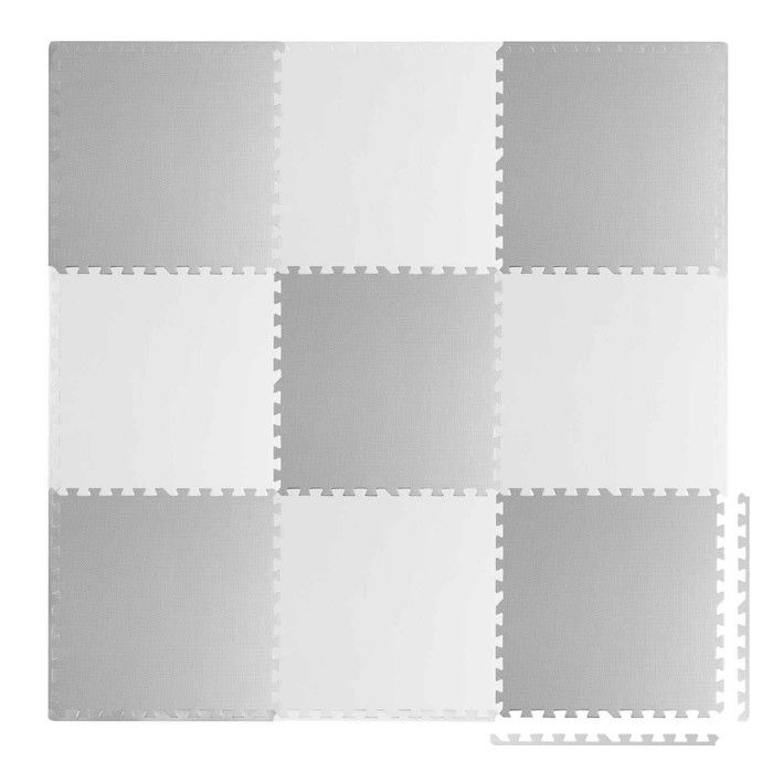 Tapis puzzle en mousse - RICOKIDS - 180x180 cm - Blanc et gris - 9 pièces - Mousse EVA - Antidérapant - Imperméable