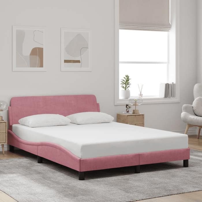 CLARENCE® Cadre de lit - (Taille unique) - Lit simple - et tête de lit sans matelas - rose 120x200cm velours LV7779