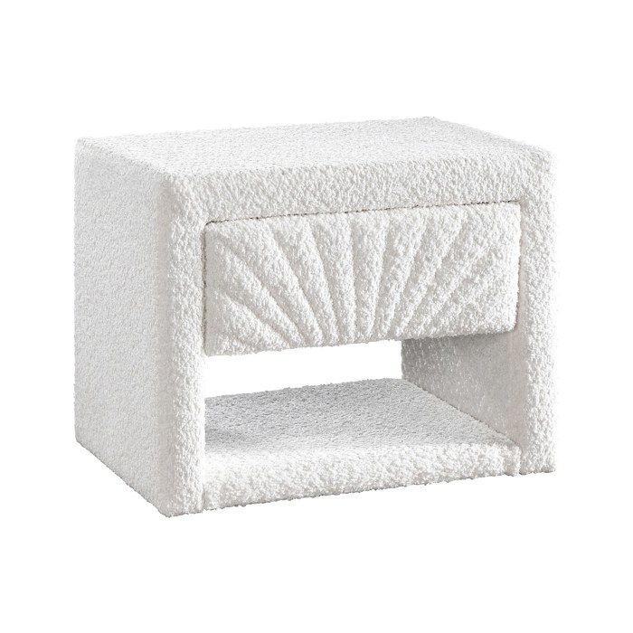 Table de chevet - 1 tiroir et 1 niche - Tissu bouclette - Blanc - ULAMI