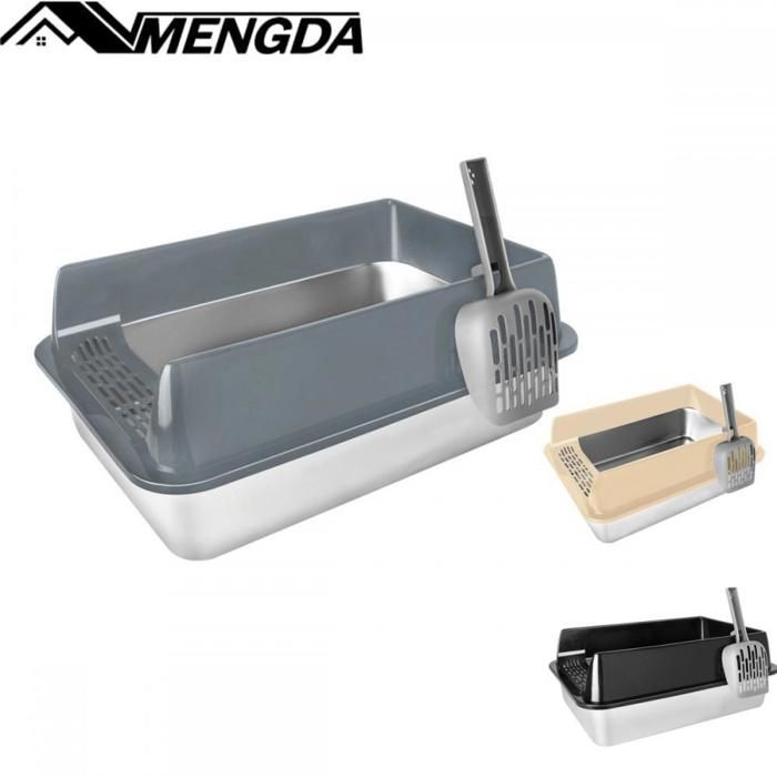 Meilleurs prix pour Bac a litiere pour Chat XXL-MENGDA-Acier Inoxydable-Anti-Fuiteavec clôture Haute Amovible-Pour Chats de Petite Moyenne et Grande