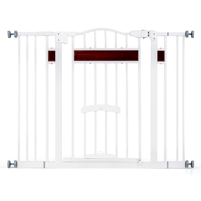 Meilleurs prix pour Barrière pour Animaux Extensible 74-104CM COSTWAY avec Petite Porte 2 Extensions Sans Perçage Double Verrouillage H 76CM Blanc