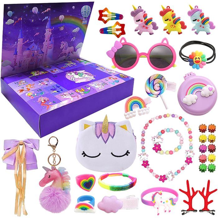 Calendrier de l'Avent 2025 Enfants, Calendrier de l'Avent Filles, Calendrier Avent Licorne, 24 Jours Calendrier Avent Noël Collier Bijoux Porte Clés DIY Charme pour Filles Garçons Enfants
