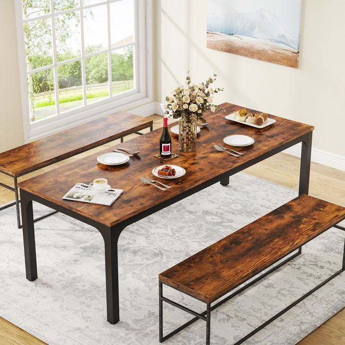 Table de Salle à MangerLittle Tree200x70x75 cmIndustrielleTable Rectangulaire Pour 6 à 8 PersonnesIndustrielleMarron Rustique